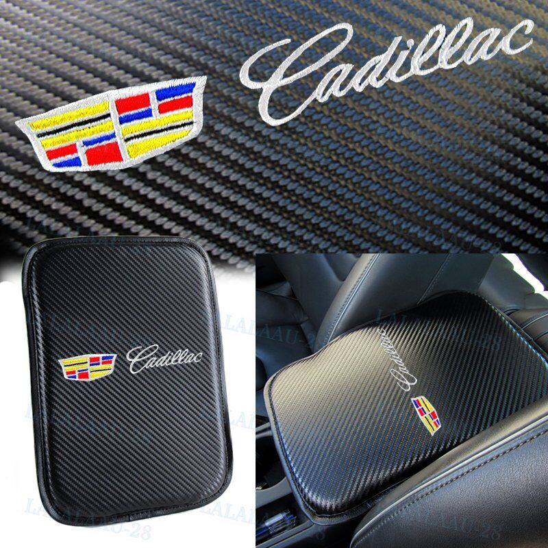 For CADILLAC Carbon Fiber Car Center Console Armrest Cushion Pad Cover Embroider
