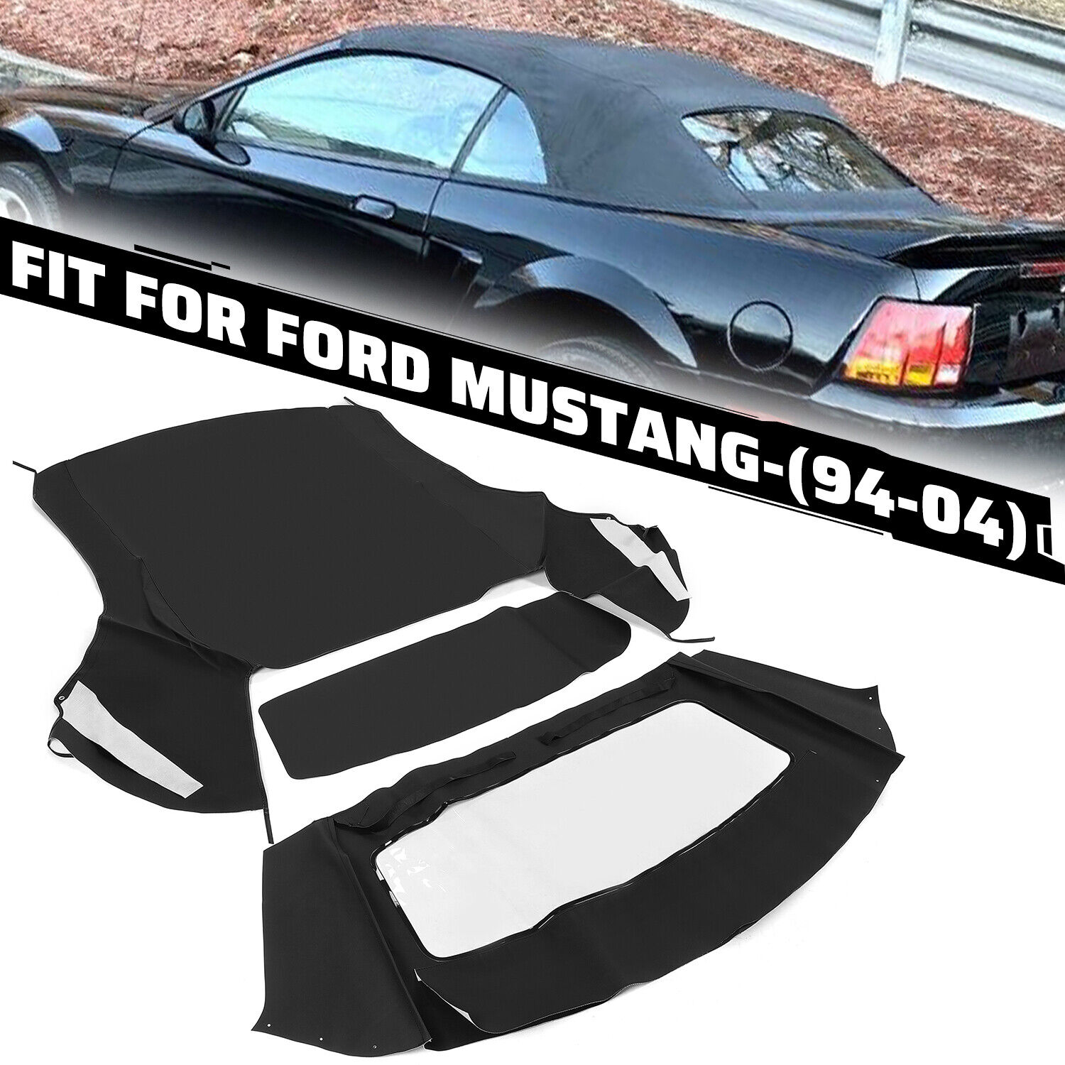 For Ford mustang Convertible 1994-04 Soft top W/window Black Sailcloth FM3229SS