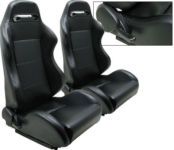 2 X BLACK PVC LEATHER RACING SEATS RECLINABLE + SLIDERS FOR PONTIAC NEW *