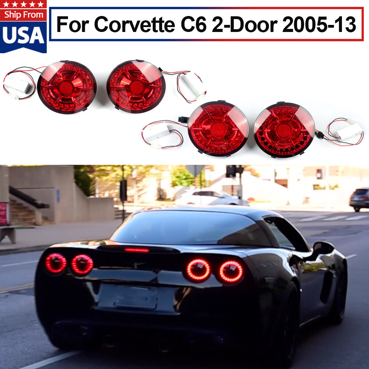 For 05-13 Chevrolet Corvette C6 2DR 4X/Set Factory Red Lens LED Tail Brake Light