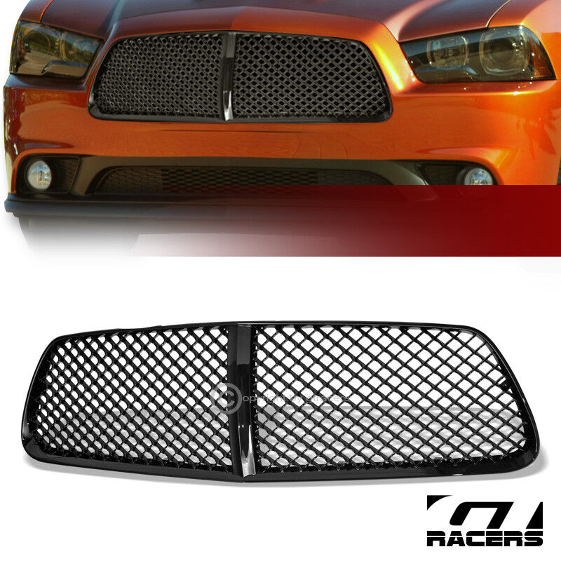 For 2011-2014 Dodge Charger Blk Luxury Badgeless Mesh Front Bumper Grill Grille