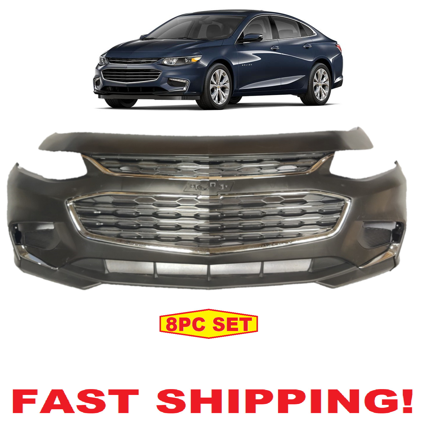 For 2016-2018 Chevrolet Chevy Malibu Front Bumper Upper Lower Grills